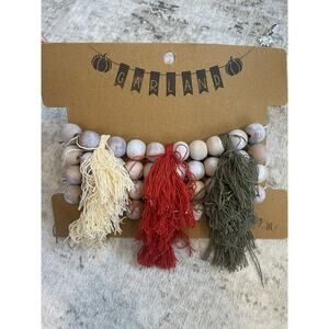 Fall Autumn Thanksgiving Beaded‎ 6’ Garland Boho Tassels Green Red Orange NEW